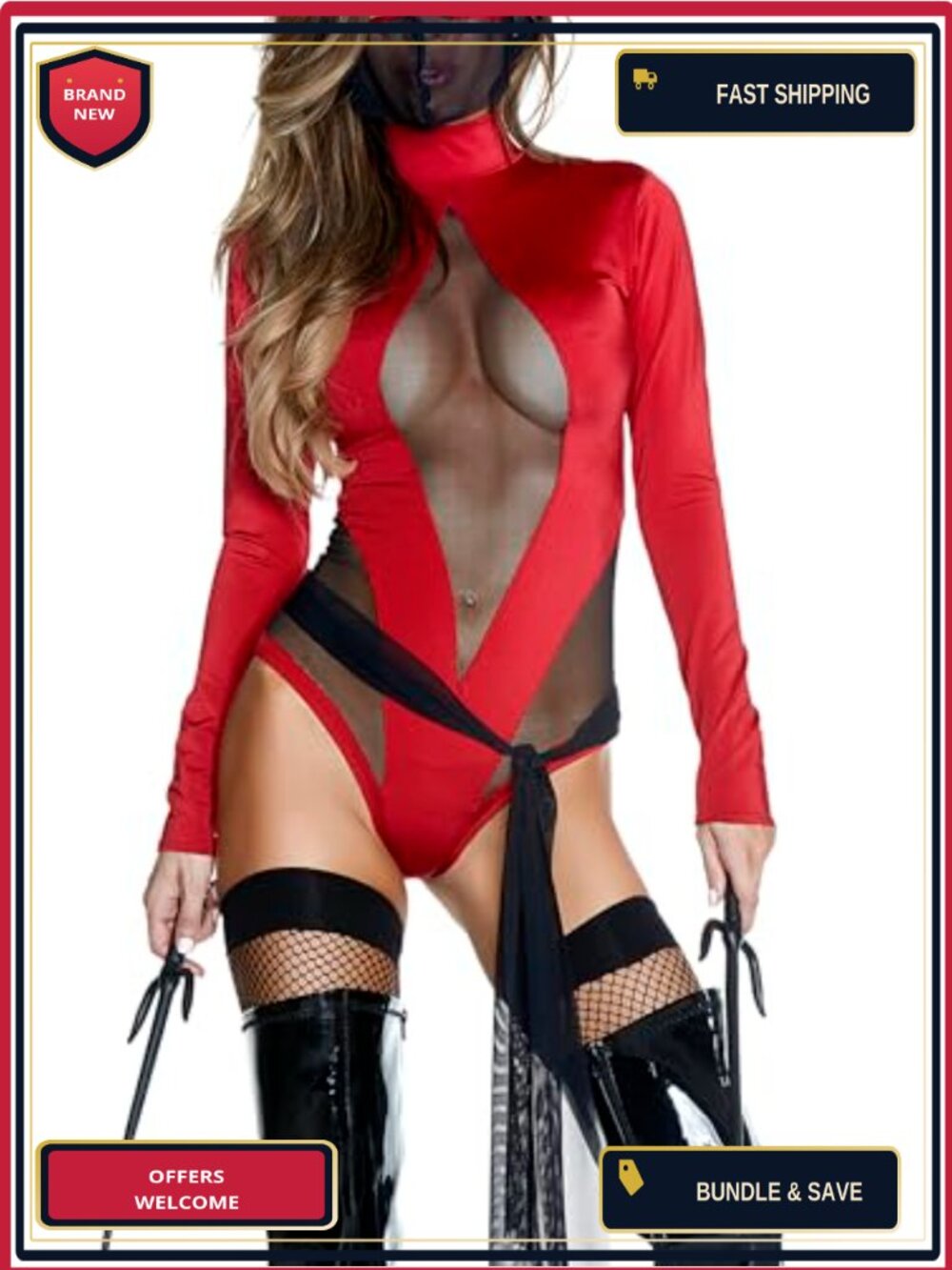 Sexy Ninja Costume Bodysuit Sash Mask Polyester Spandex